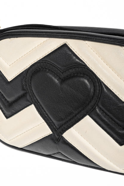 Gucci GG Marmont Black & Creme Chevron Mini Camera Bag