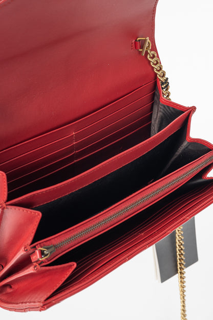 Gucci GG Marmont Red Matelasse Chevron Leather Wallet on Chain