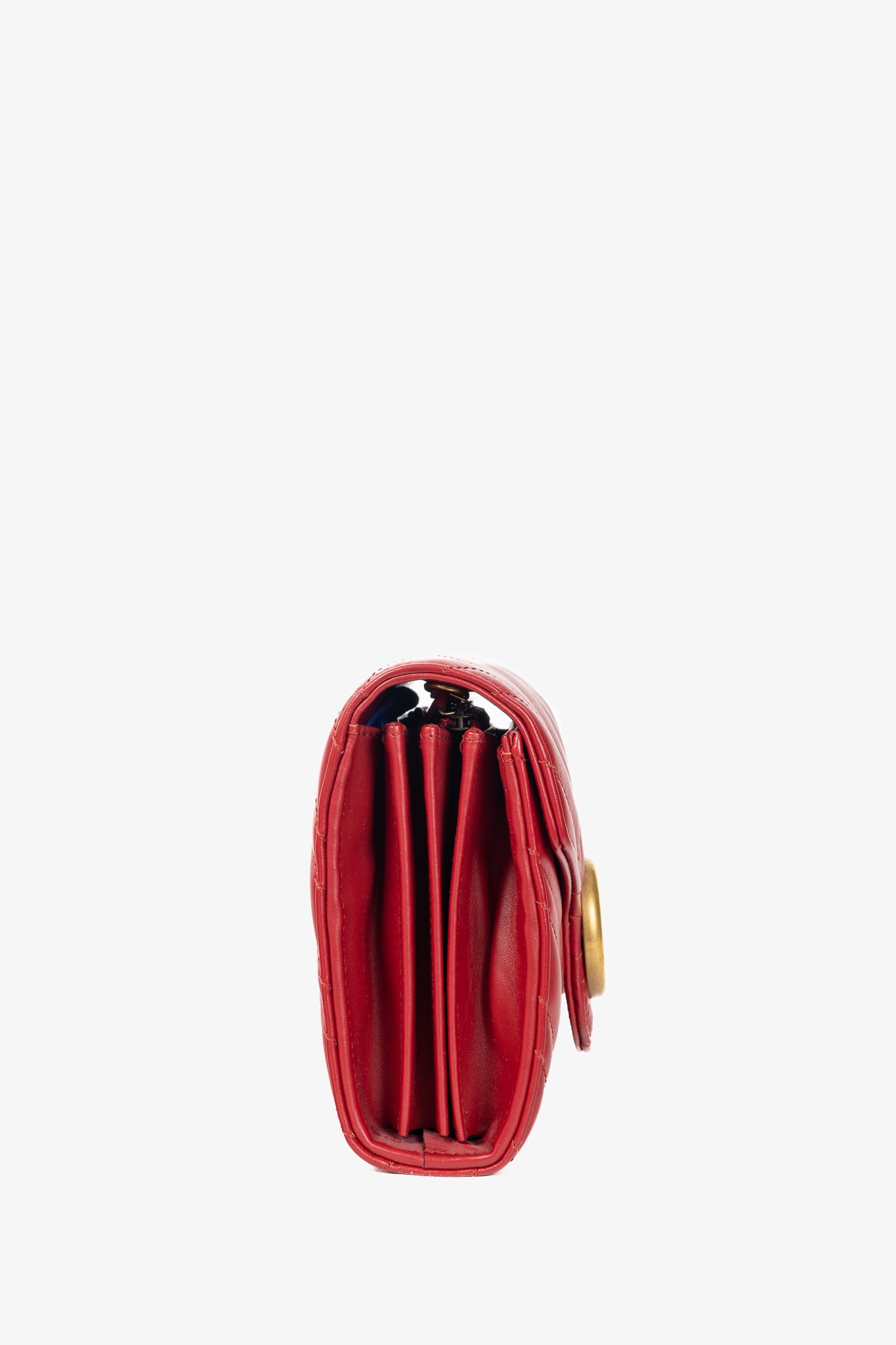 Gucci GG Marmont Red Matelasse Chevron Leather Wallet on Chain
