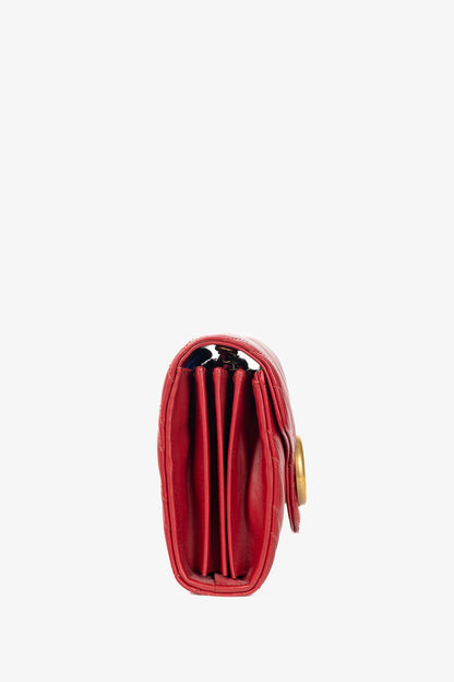 Gucci GG Marmont Red Matelasse Chevron Leather Wallet on Chain
