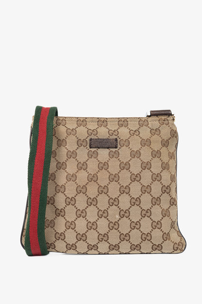 Gucci Beige GG Canvas Web-Strap Shoulder Bag