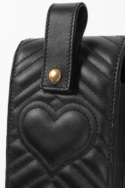 Gucci GG Marmont Black Quilted Leather Animal Studs Belt Pouch