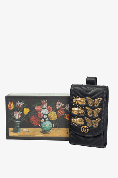 Gucci GG Marmont Black Quilted Leather Animal Studs Belt Pouch