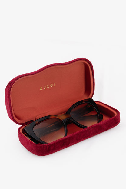Gucci Web Plaque Tortoiseshell Cat-Eye Sunglasses