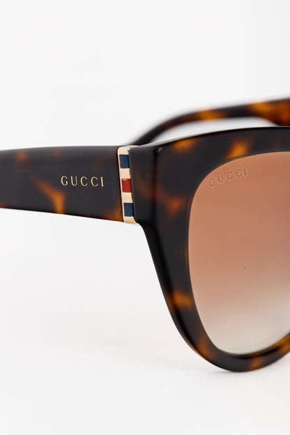 Gucci Web Plaque Tortoiseshell Cat-Eye Sunglasses