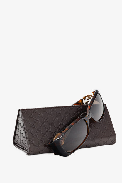 Gucci GG3504 Tortoiseshell GG-Hinge Rectangular Sunglasses