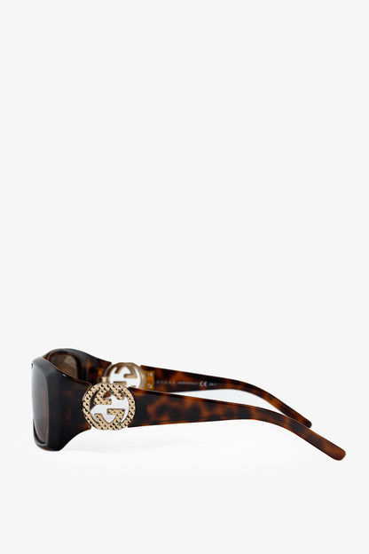 Gucci GG3504 Tortoiseshell GG-Hinge Rectangular Sunglasses