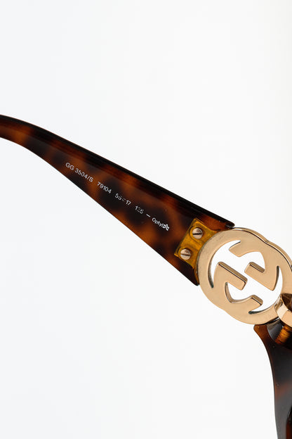 Gucci GG3504 Tortoiseshell GG-Hinge Rectangular Sunglasses