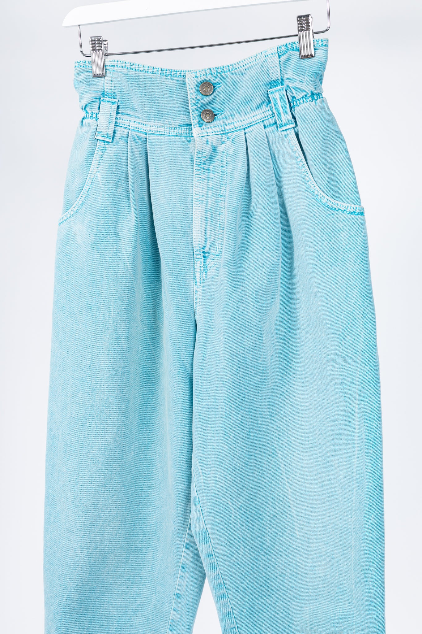 Gucci PF/19 Blue Embroidered Cherry Tapered Paperbag-Waist Jeans