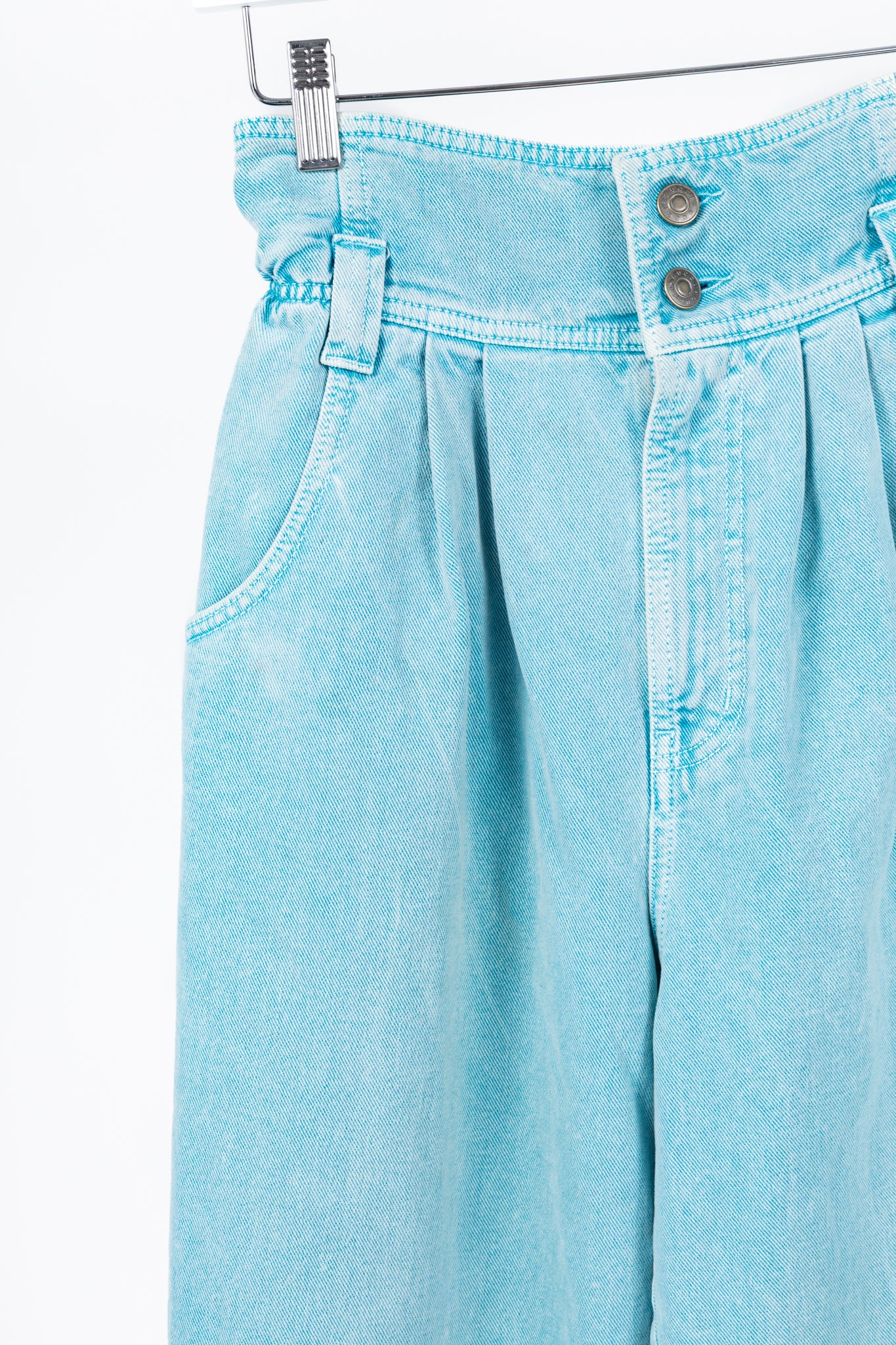 Gucci PF/19 Blue Embroidered Cherry Tapered Paperbag-Waist Jeans