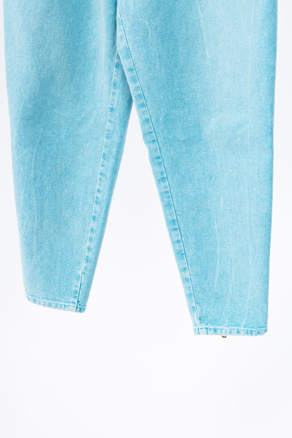 Gucci PF/19 Blue Embroidered Cherry Tapered Paperbag-Waist Jeans