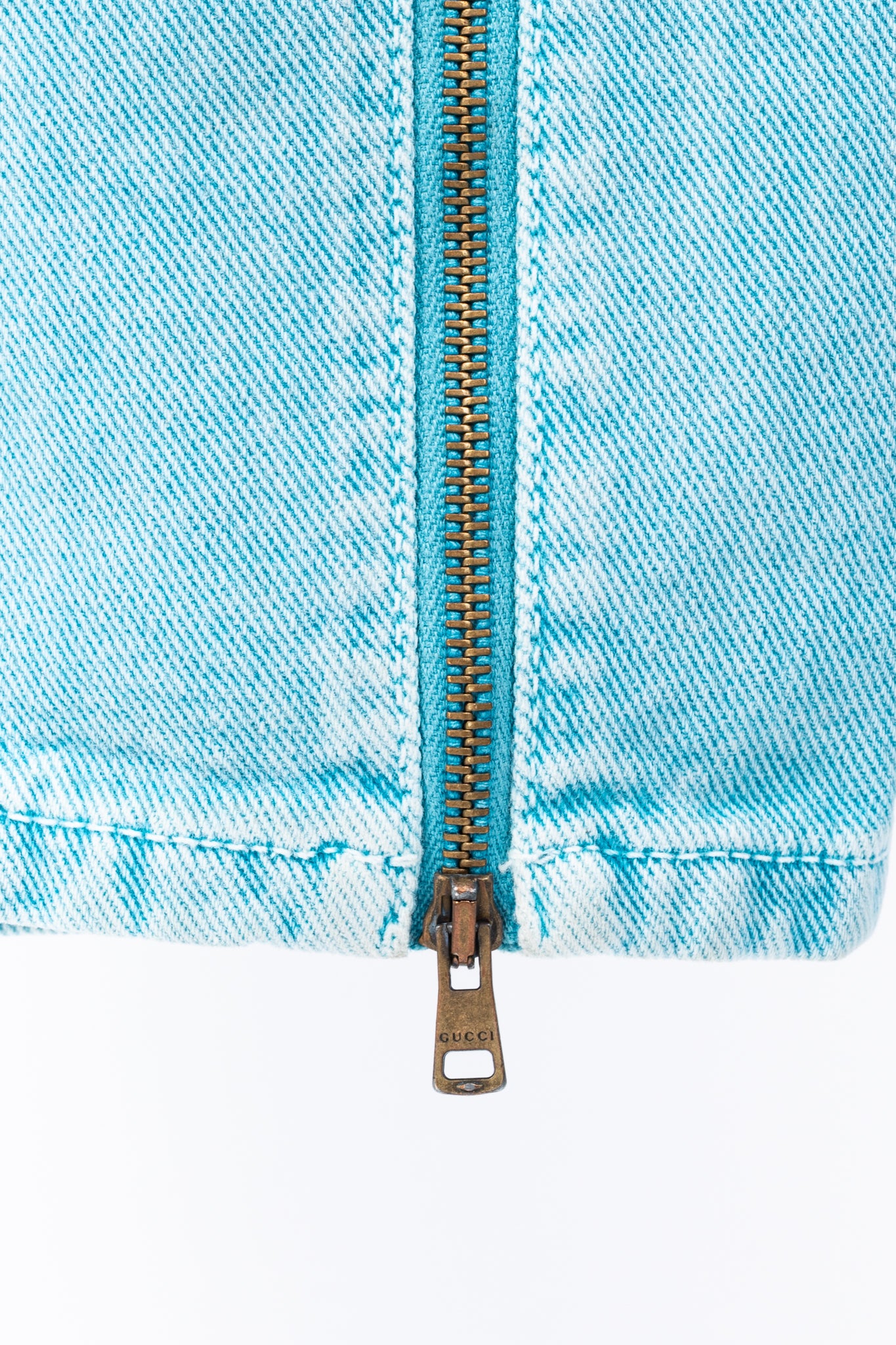 Gucci PF/19 Blue Embroidered Cherry Tapered Paperbag-Waist Jeans