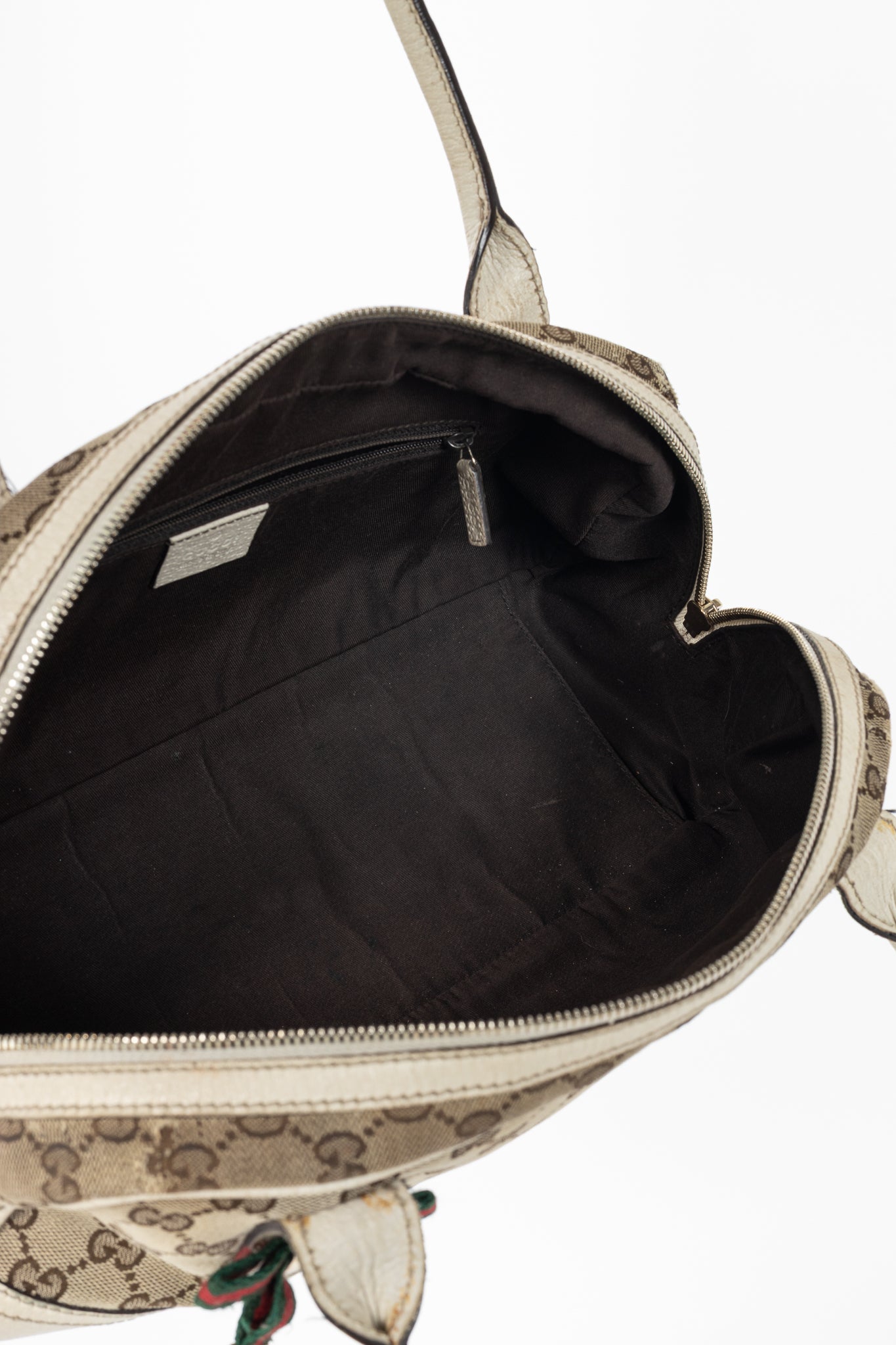 Gucci Princy Boston Beige & Ebony GG Canvas Web Handbag