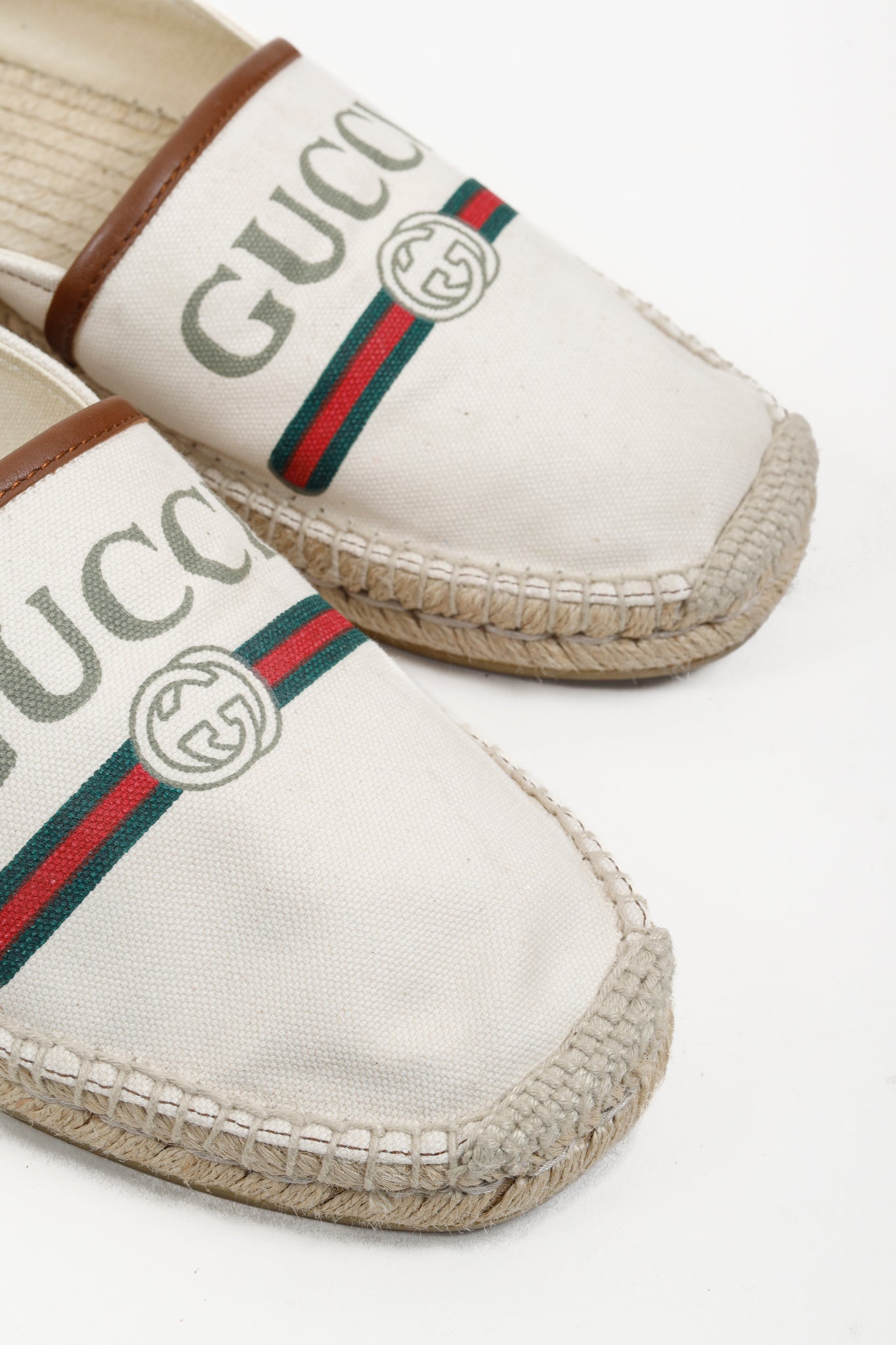 Gucci White Web Accent Canvas Espadrilles