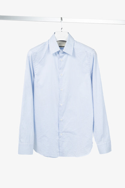 Gucci Blue & White Striped Cotton-Poplin Buttoned Shirt