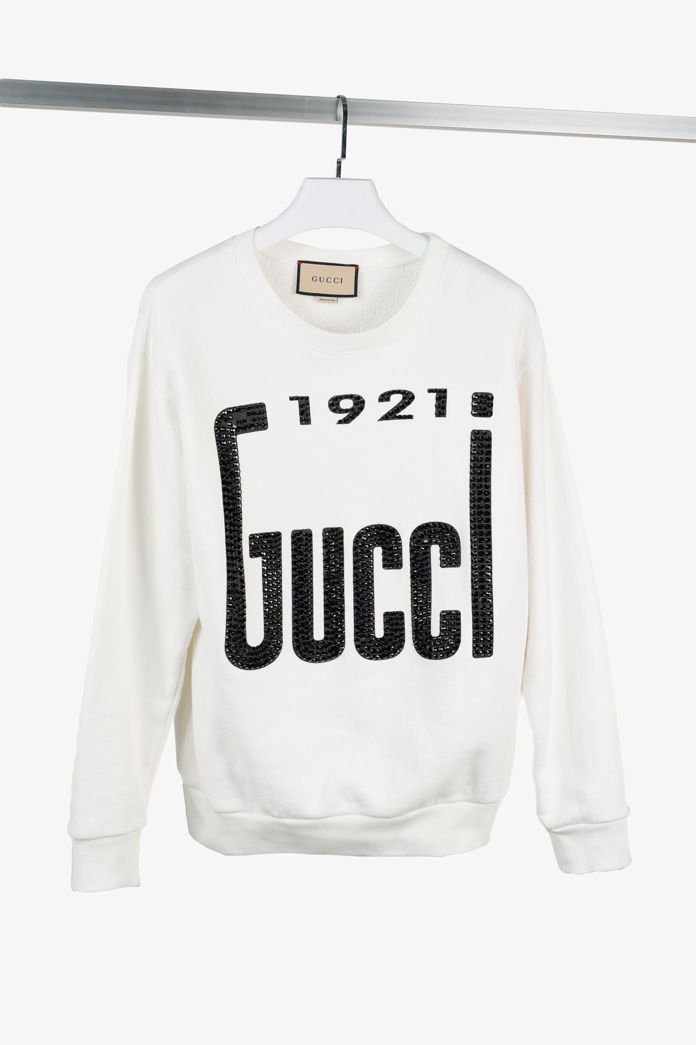 Gucci 1921 White Cotton French-Terry Crystal-Logo Sweatshirt