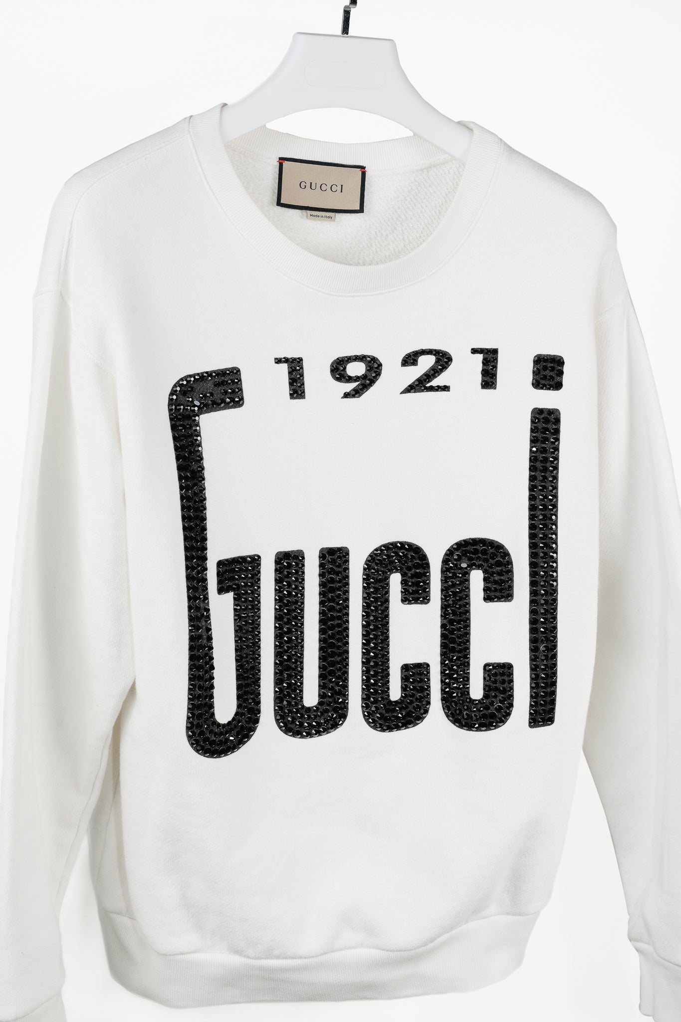 Gucci 1921 White Cotton French-Terry Crystal-Logo Sweatshirt