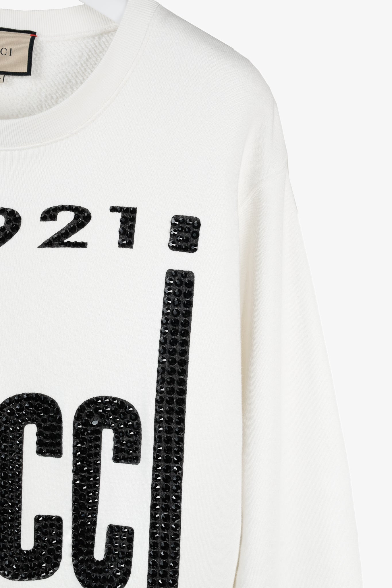 Gucci 1921 White Cotton French-Terry Crystal-Logo Sweatshirt