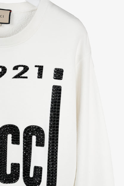 Gucci 1921 White Cotton French-Terry Crystal-Logo Sweatshirt