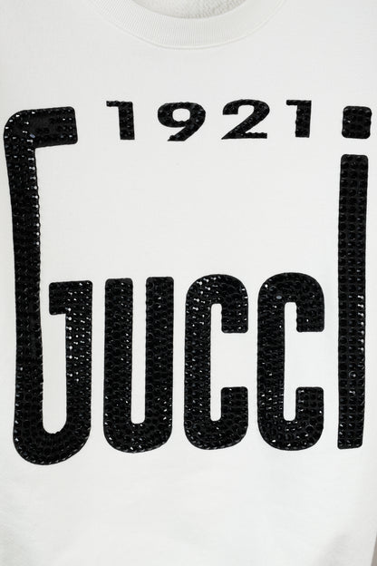 Gucci 1921 White Cotton French-Terry Crystal-Logo Sweatshirt