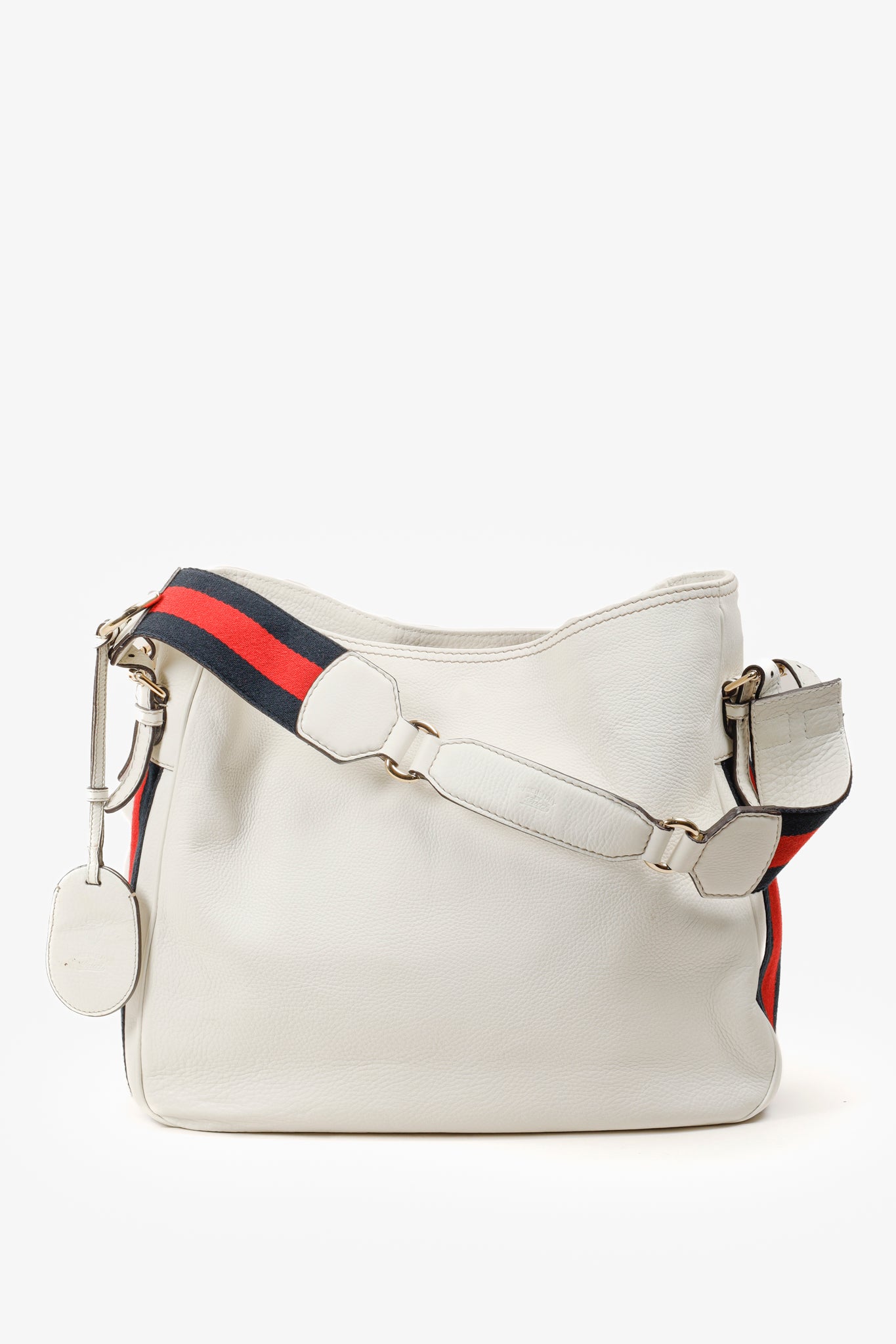 Gucci Sherry White Leather Striped Hobo