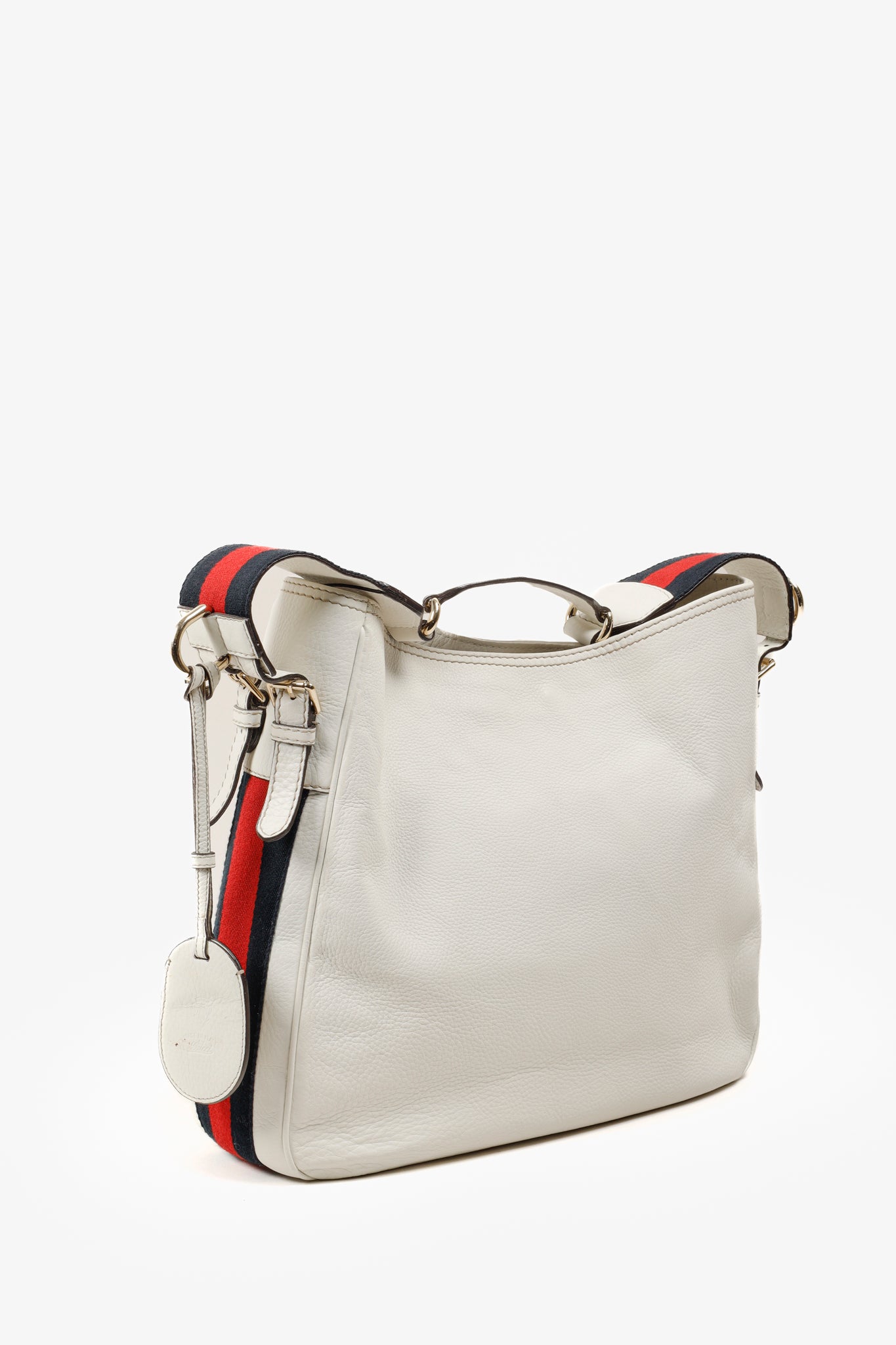 Gucci Sherry White Leather Striped Hobo