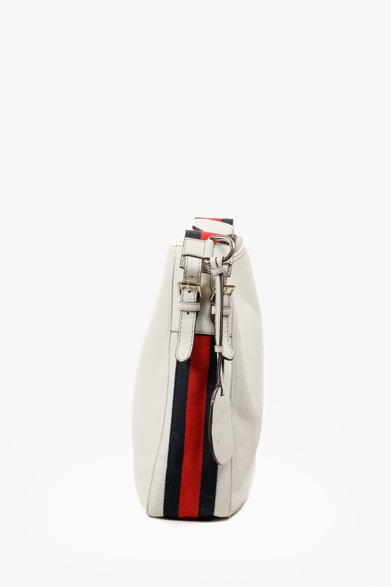 Gucci Sherry White Leather Striped Hobo