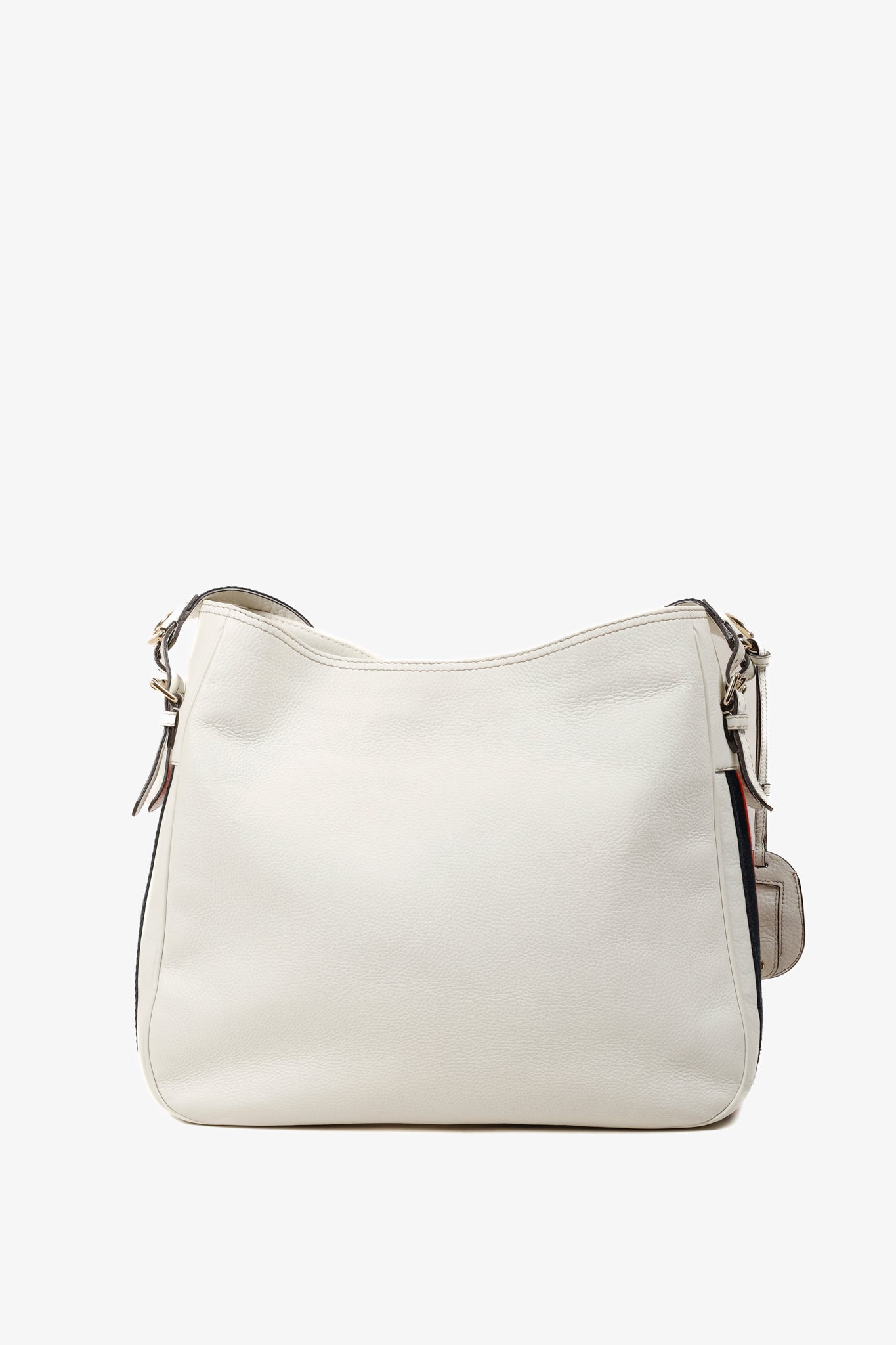 Gucci Sherry White Leather Striped Hobo