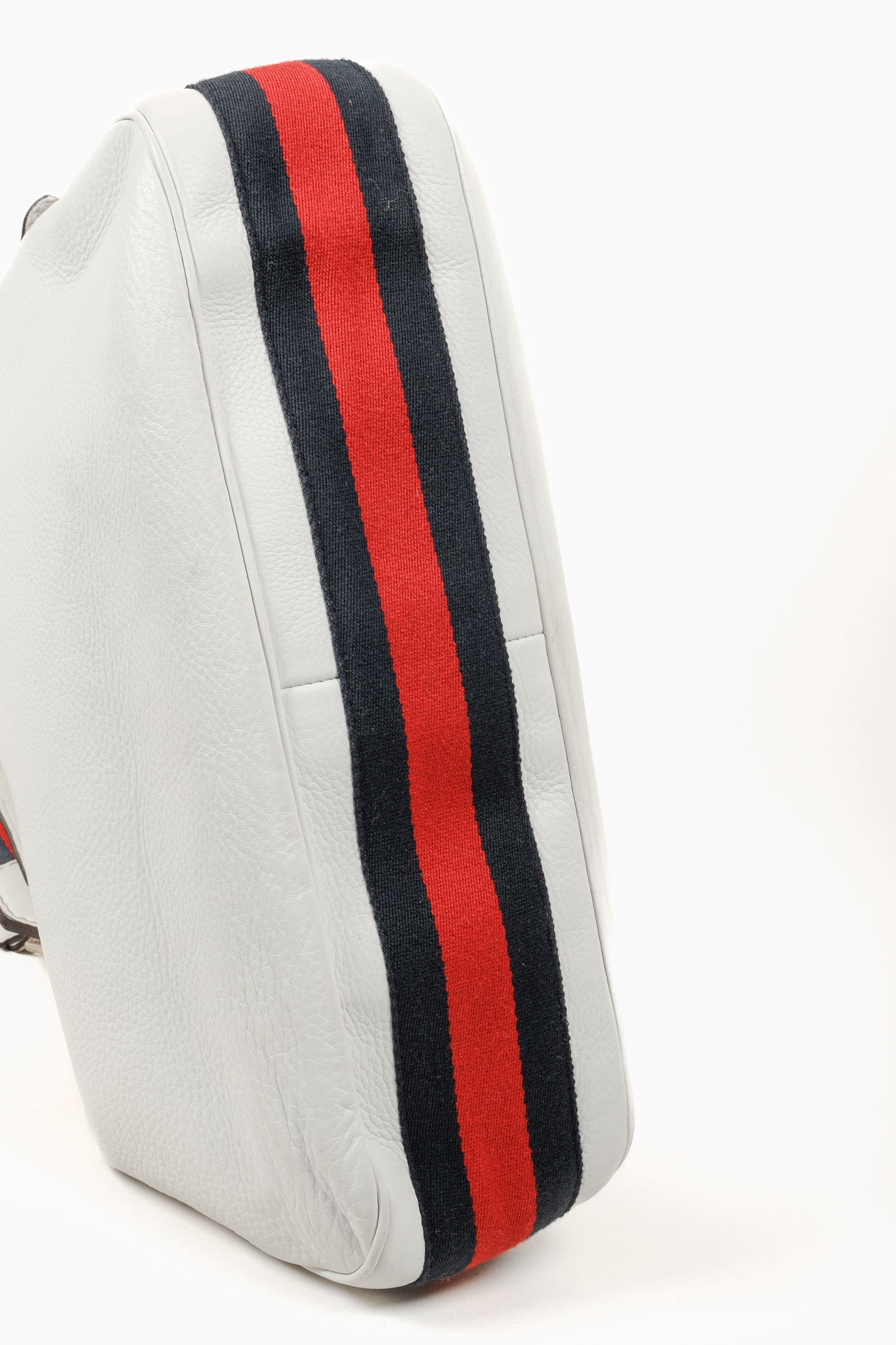 Gucci Sherry White Leather Striped Hobo