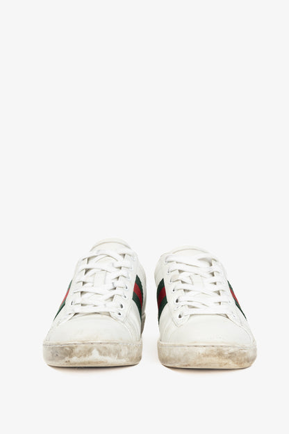 Gucci Ace Bee White Leather Lace-Up Sneakers