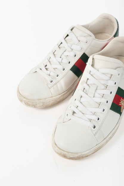 Gucci Ace Bee White Leather Lace-Up Sneakers