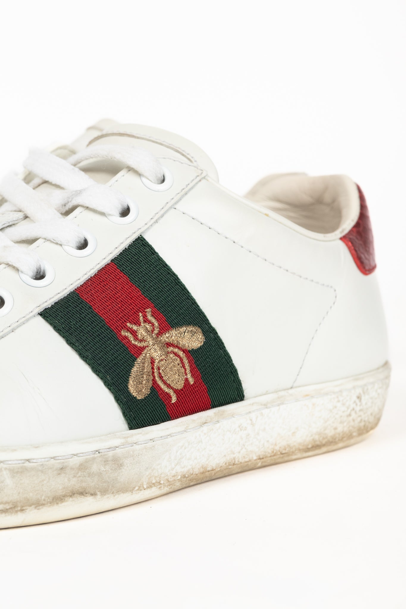 Gucci Ace Bee White Leather Lace-Up Sneakers