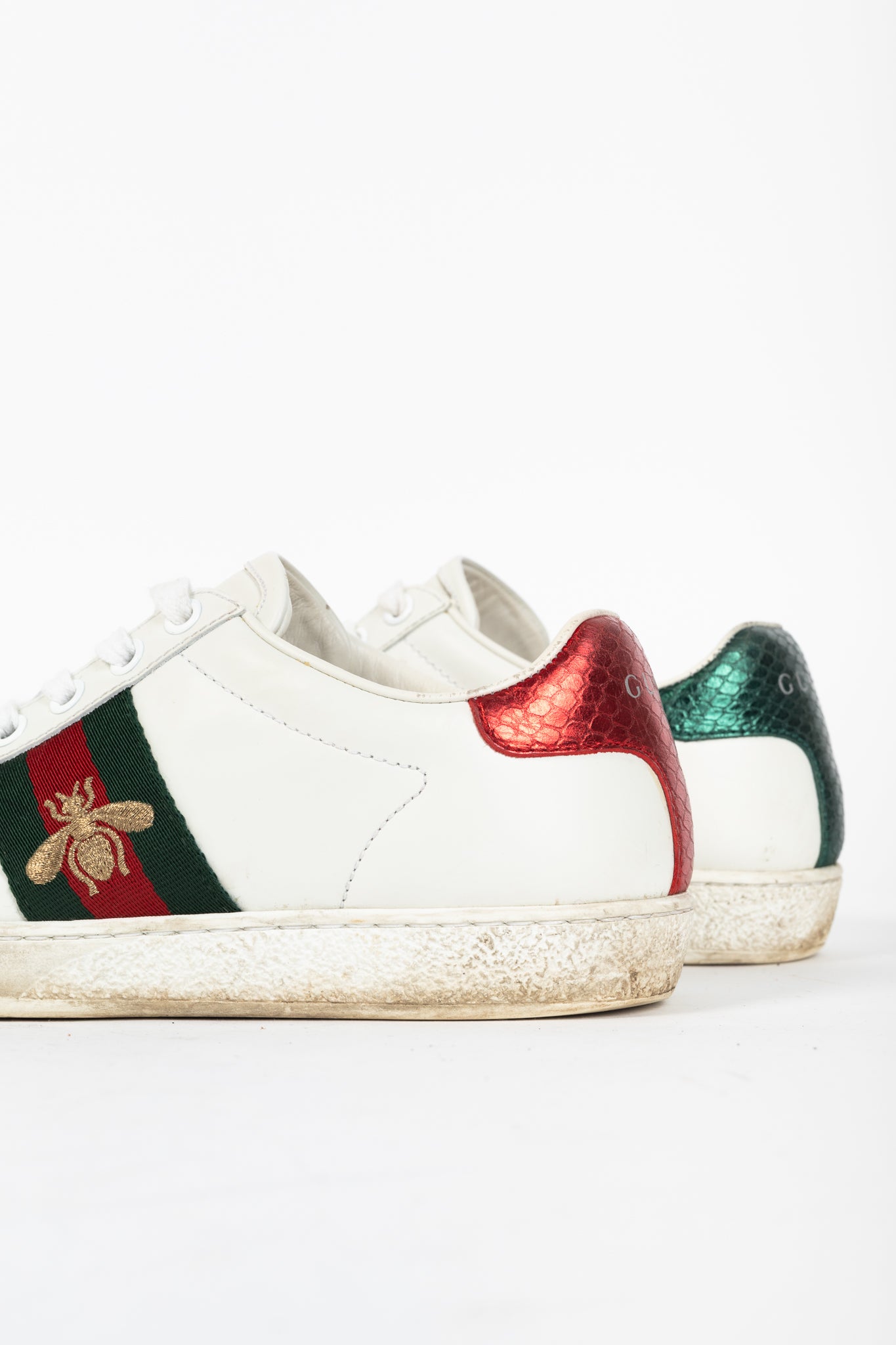 Gucci Ace Bee White Leather Lace-Up Sneakers