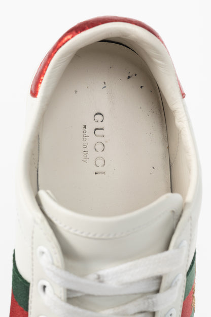 Gucci Ace Bee White Leather Lace-Up Sneakers