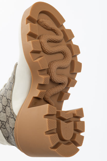 Gucci Beige & Ebony Canvas & Leather Lace-Up GG Ankle Boots