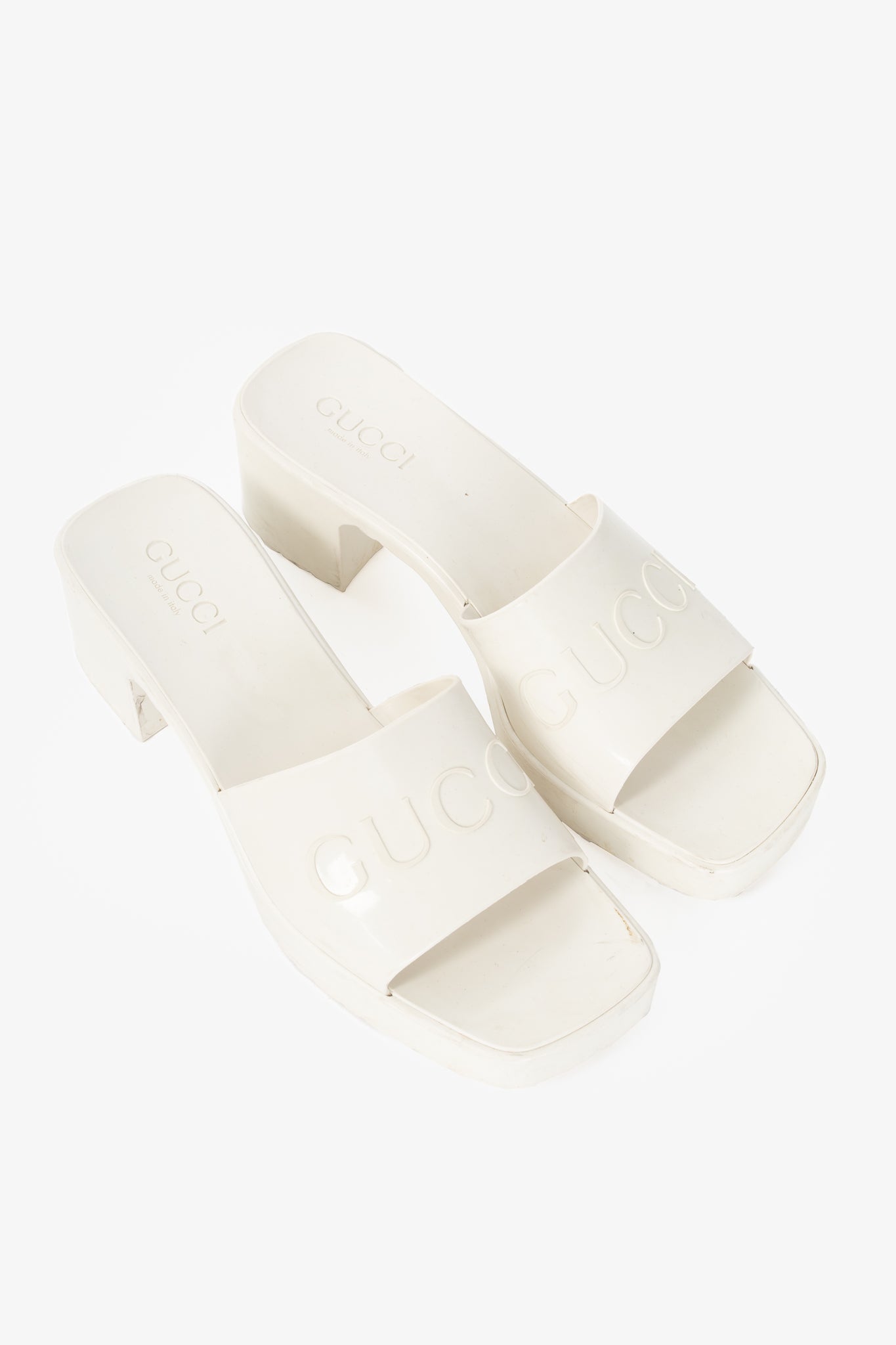 Gucci White Rubber Logo Slide Mule Sandals