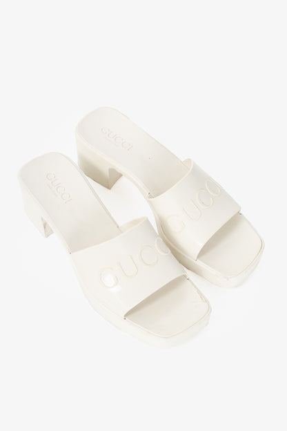 Gucci White Rubber Logo Slide Mule Sandals