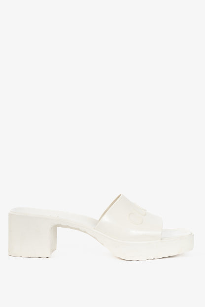 Gucci White Rubber Logo Slide Mule Sandals