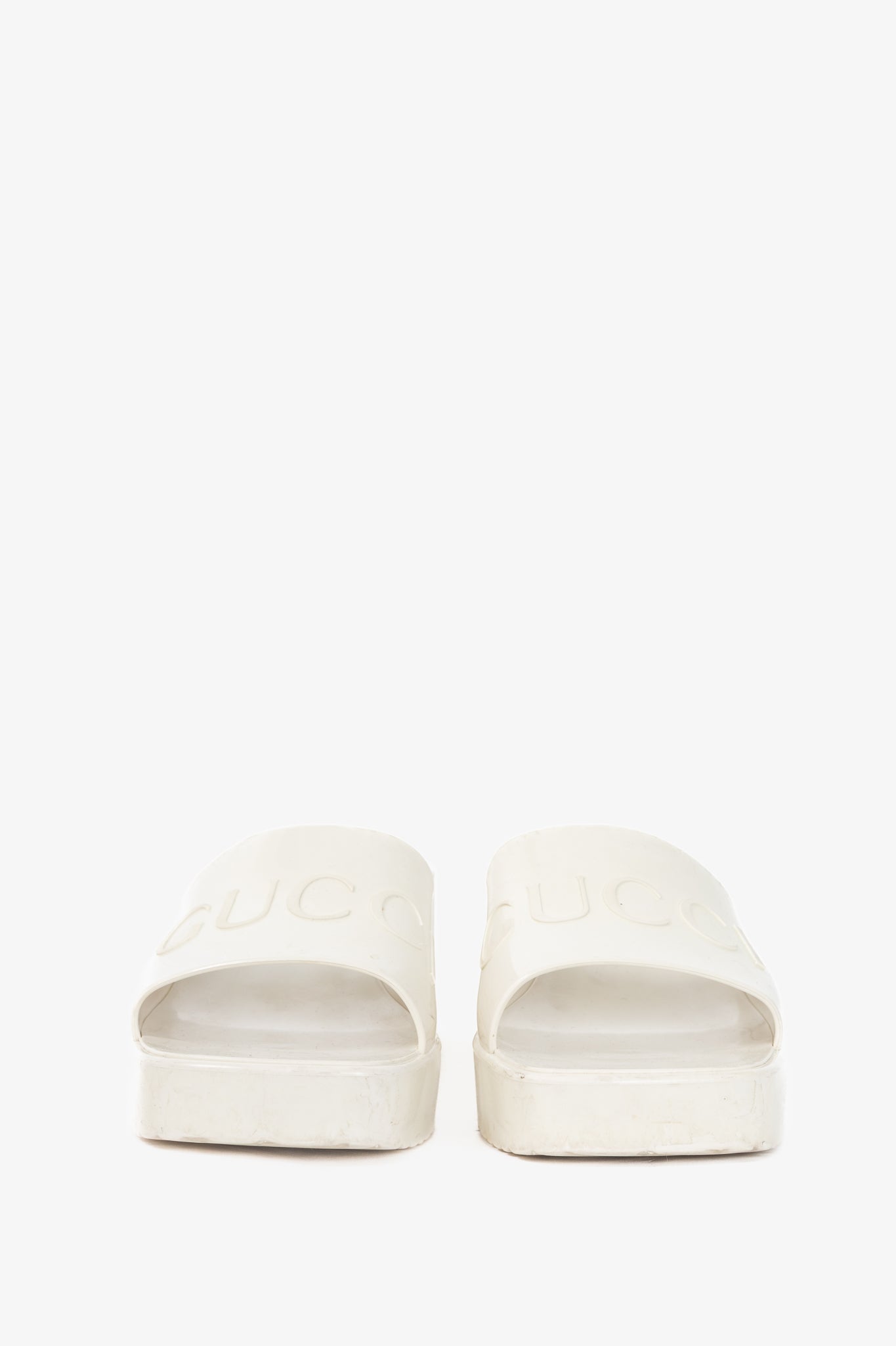 Gucci White Rubber Logo Slide Mule Sandals
