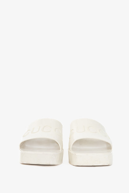 Gucci White Rubber Logo Slide Mule Sandals