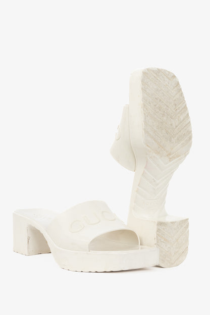 Gucci White Rubber Logo Slide Mule Sandals