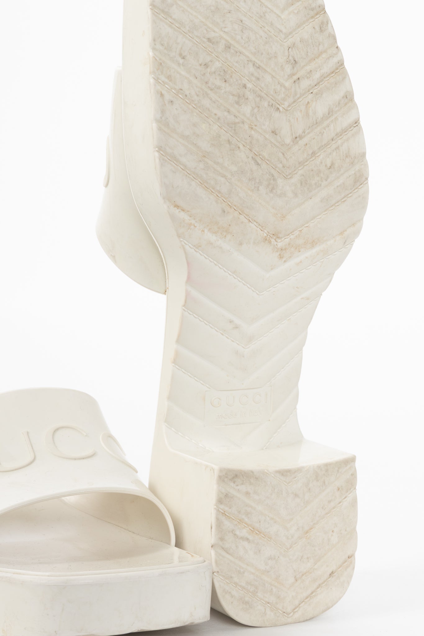 Gucci White Rubber Logo Slide Mule Sandals