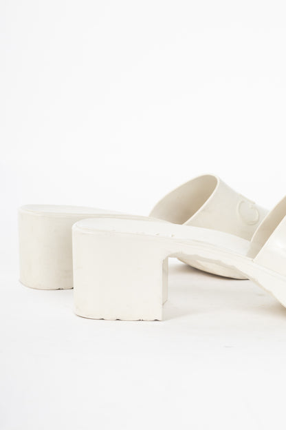 Gucci White Rubber Logo Slide Mule Sandals