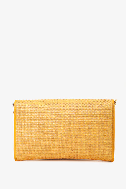 Gucci Horsebit 1955 Yellow Raffia Leather-Trimmed Shoulder Bag