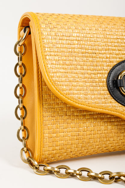 Gucci Horsebit 1955 Yellow Raffia Leather-Trimmed Shoulder Bag