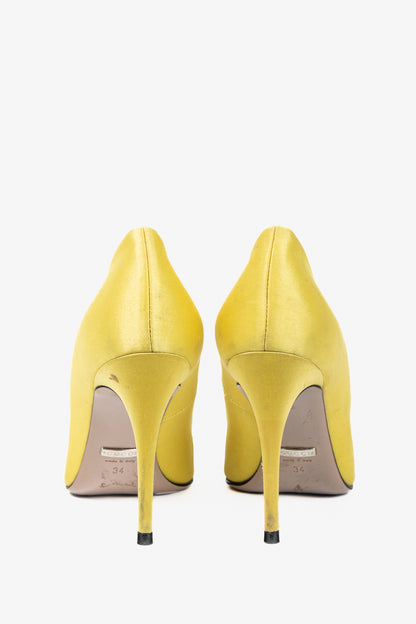 Gucci Yellow Raso Seta Crystal-GG Pointed-Toe Pumps