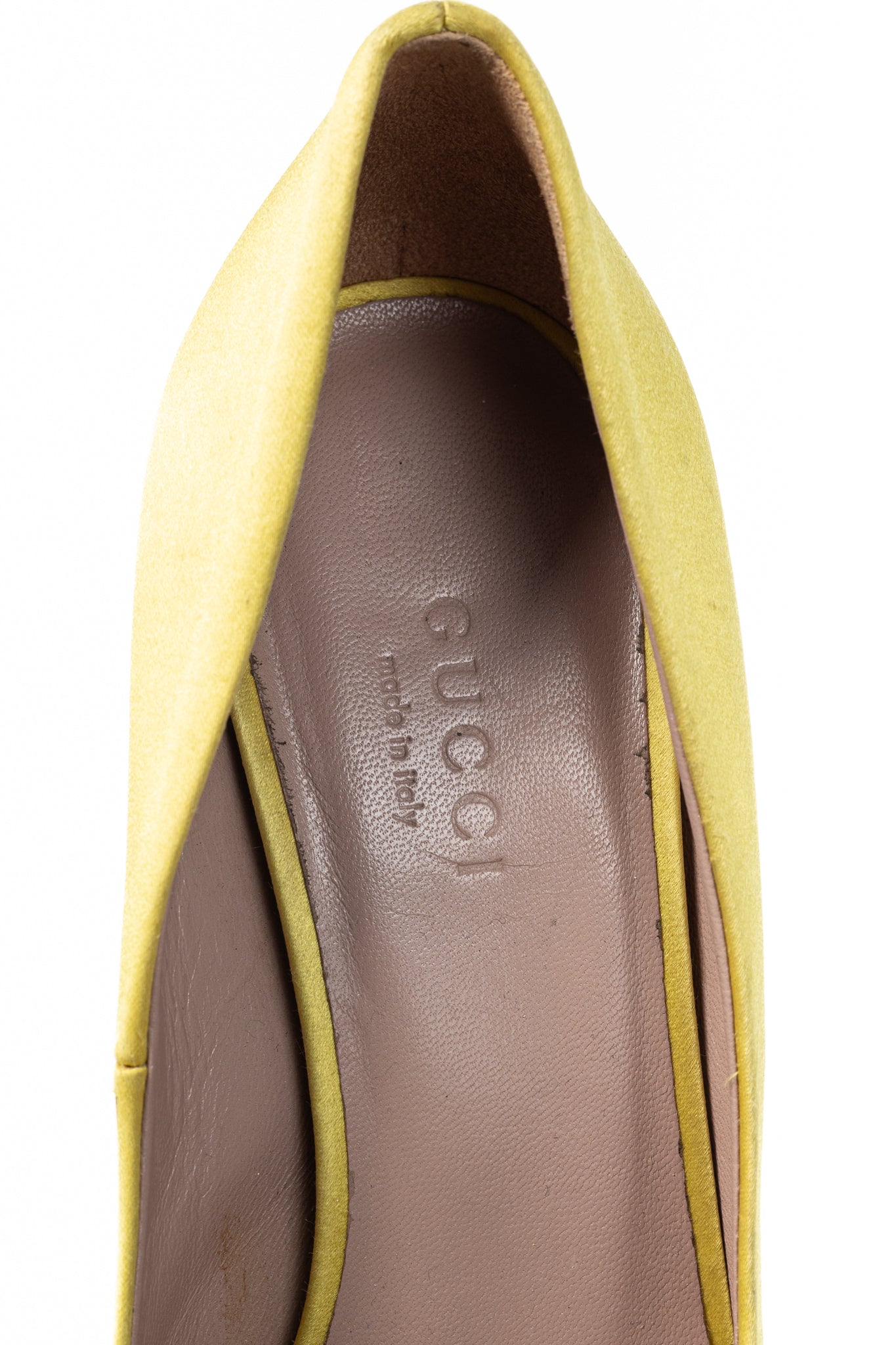 Gucci Yellow Raso Seta Crystal-GG Pointed-Toe Pumps