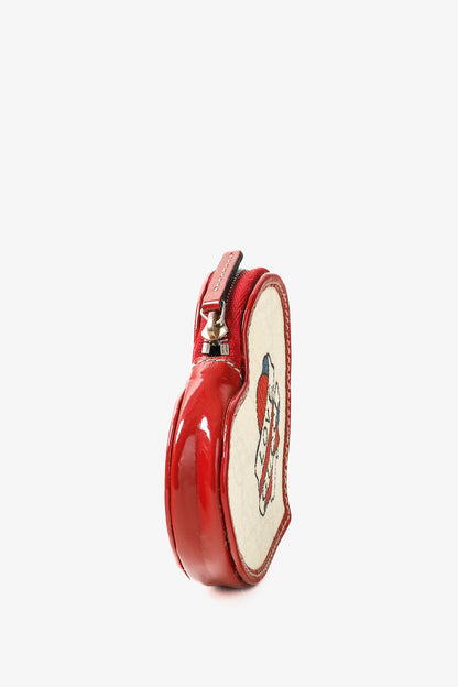 Gucci "Love Gucci" Tattoo Red Patent Leather Heart-Shaped Monogram Coin Purse