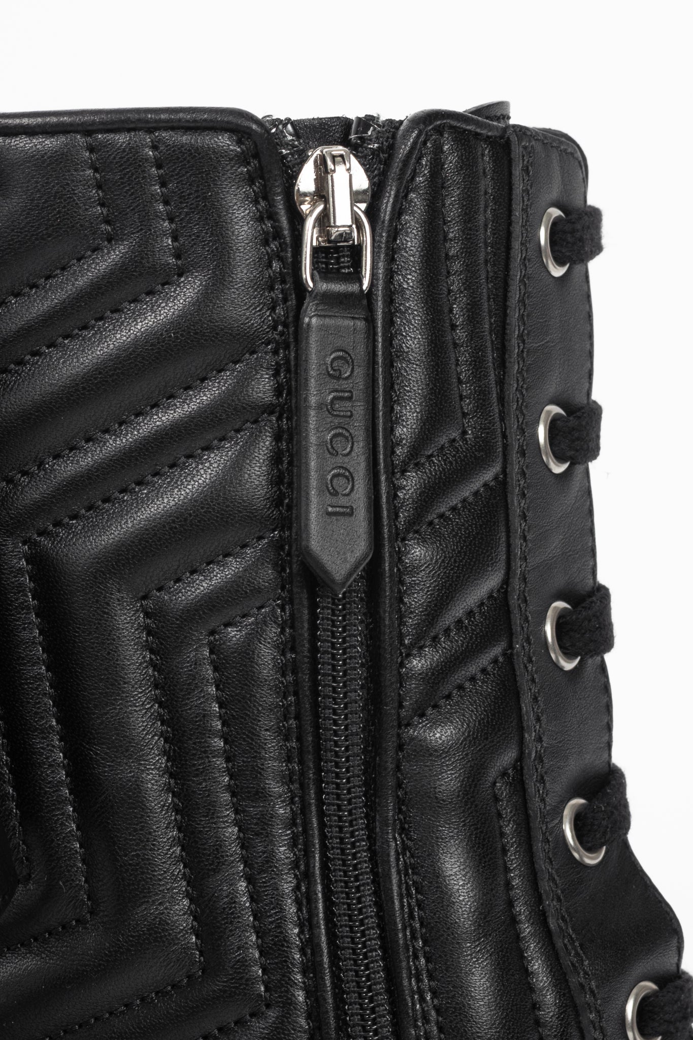 Gucci Frances Black GG Matelassé Platform Combat Boots