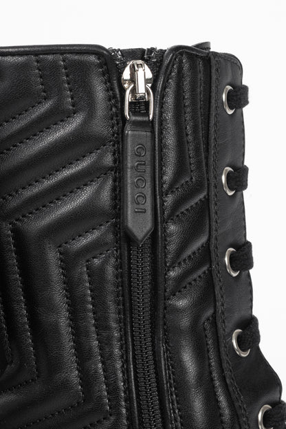 Gucci Frances Black GG Matelassé Platform Combat Boots
